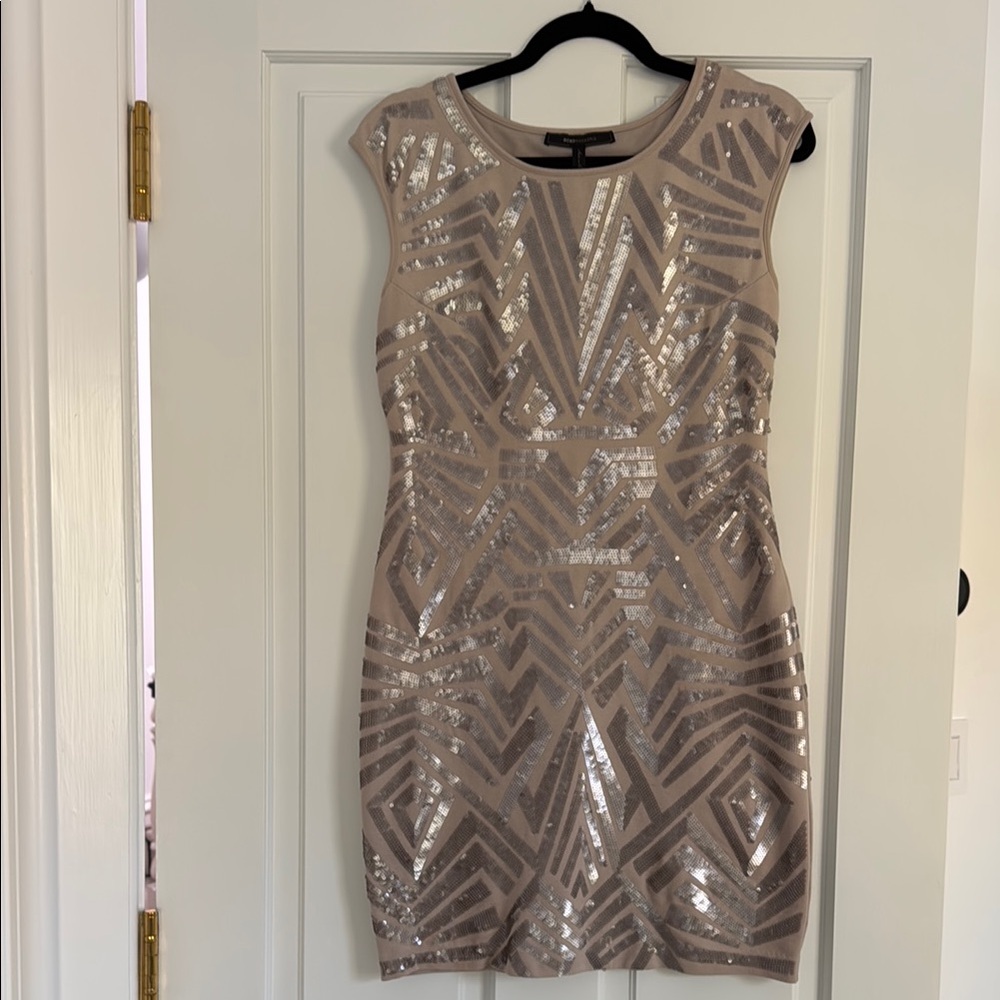 BCBGMaxAzria Blush Sequin Sheath Mini Dress
